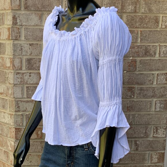 Crinkle Gauze Renaissance Pull Over Blouse with Flounced Sleeves - Picture 9 of 12